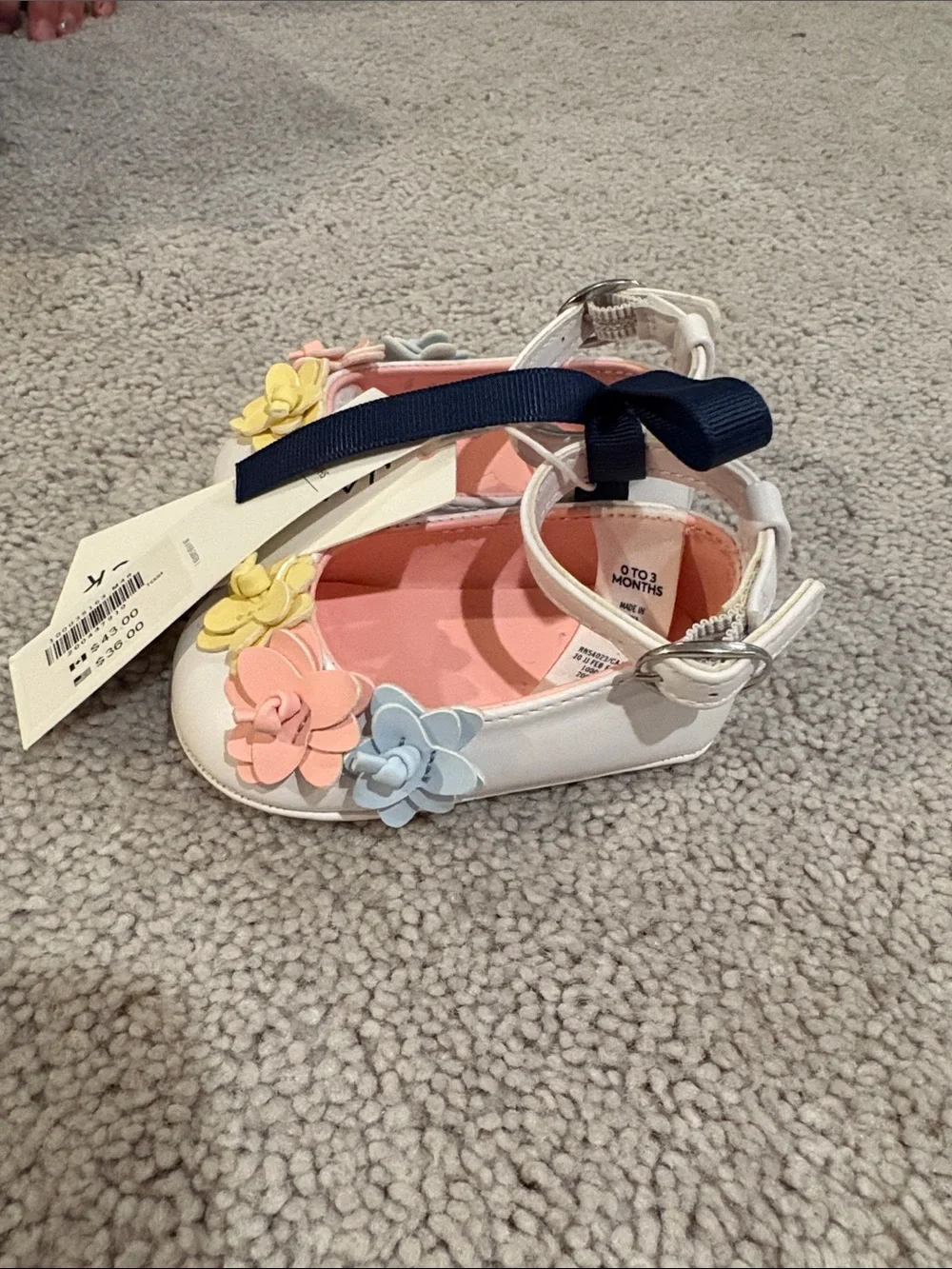 Janie and Jack White Mary Jane Baby Shoes with Pastel Flower Accents